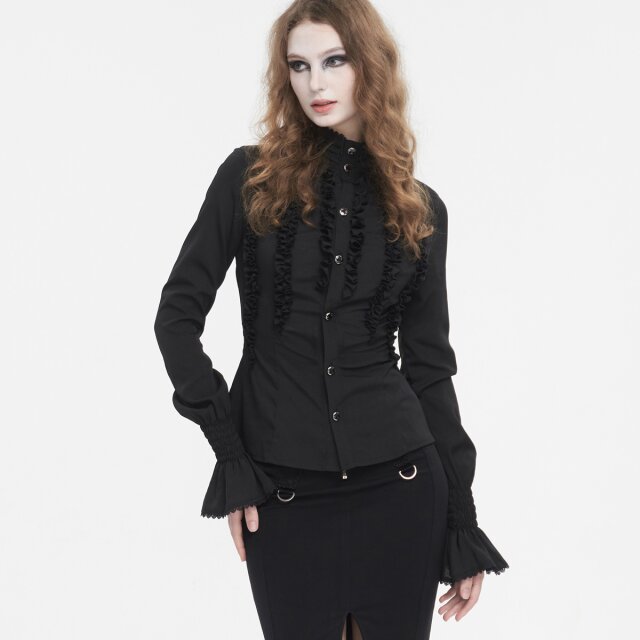 Devil Fashion Rüschenbluse Baronessa delle Ombre in schwarz oder weiß