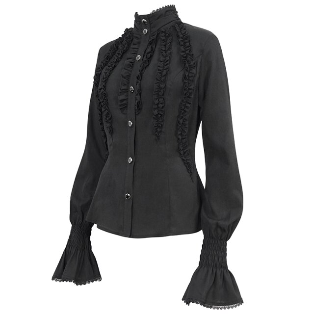 Devil Fashion Rüschenbluse Baronessa delle Ombre in schwarz oder weiß