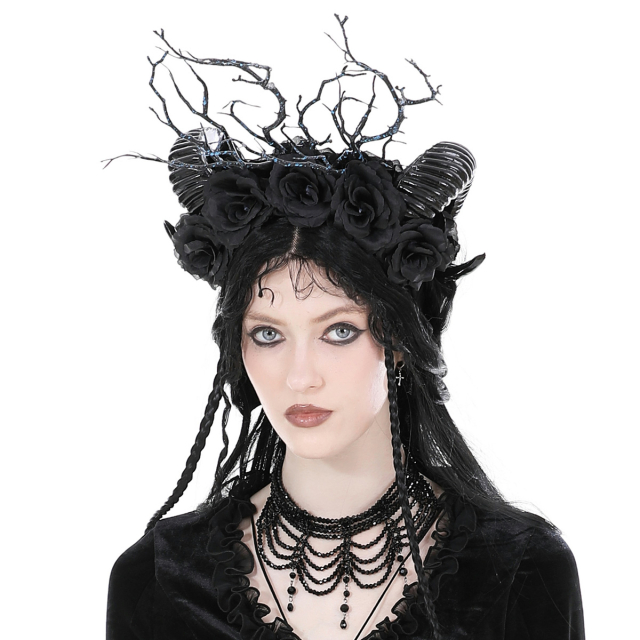 Gothic headband Rowena in wood elf look with horns