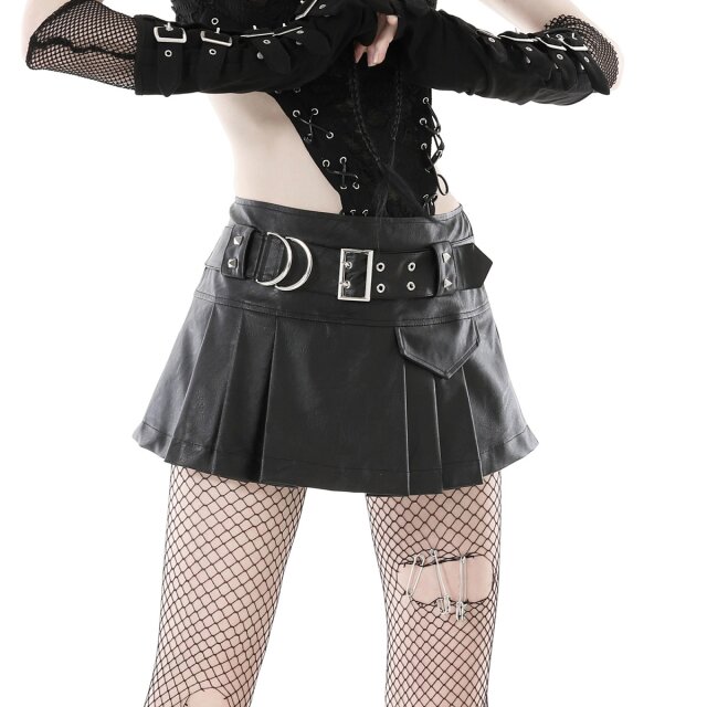 Ultra-short gothic pleated mini Bratty Behaviour made of faux leather