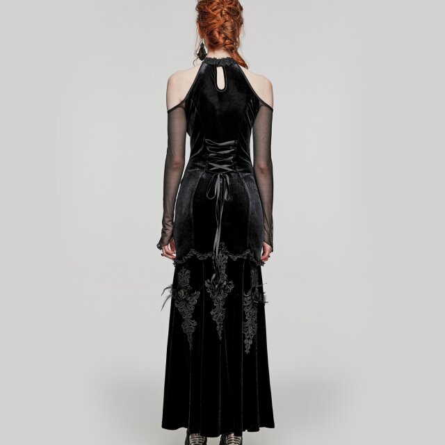 Langes PUNK RAVE Neckholder-Kleid Sublimity of Darkness in Meerjunfrau-Linie