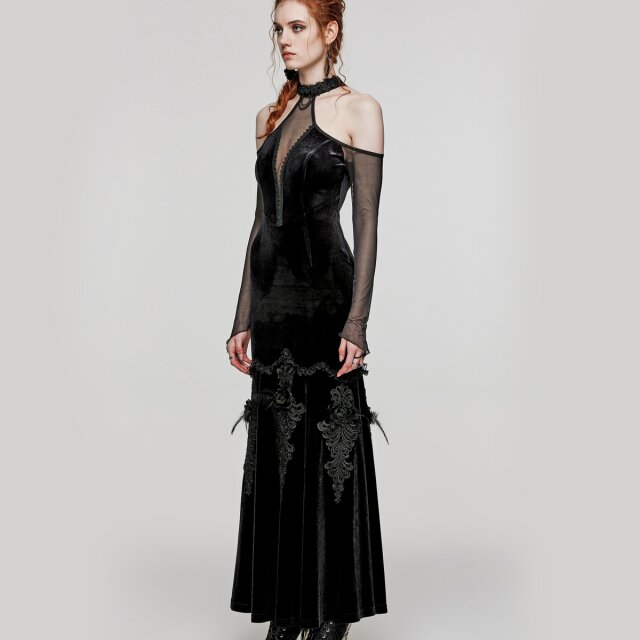 Langes PUNK RAVE Neckholder-Kleid Sublimity of Darkness in Meerjunfrau-Linie