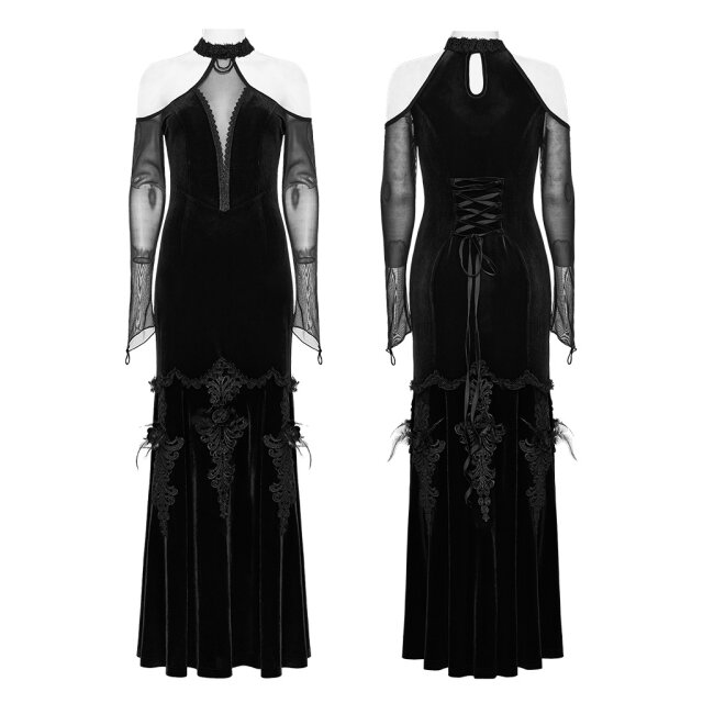 Langes PUNK RAVE Neckholder-Kleid Sublimity of Darkness in Meerjunfrau-Linie