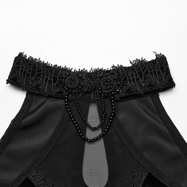 Langes PUNK RAVE Neckholder-Kleid Sublimity of Darkness in Meerjunfrau-Linie