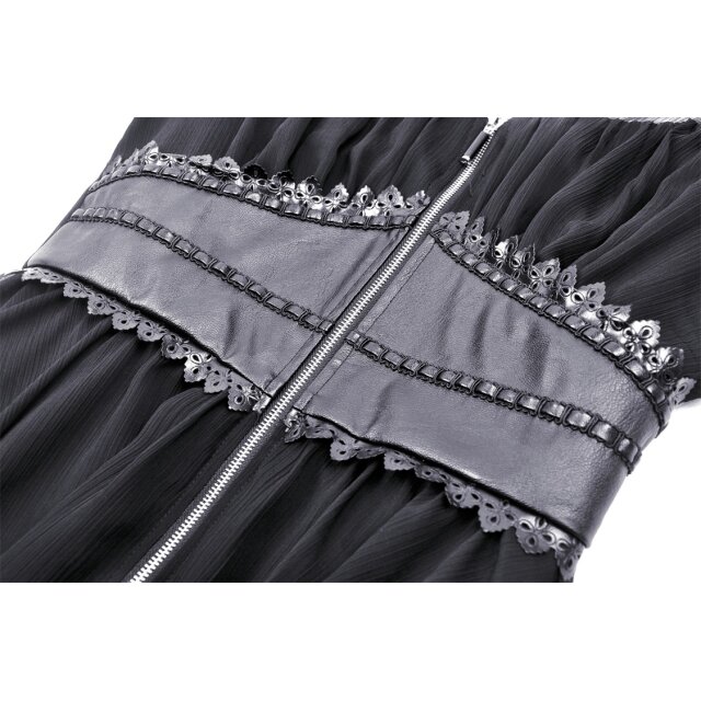 Chiffon-Minikleid Black Puppet mit Kunstleder-Korsage S