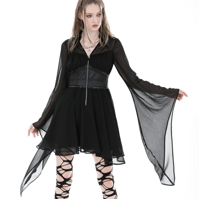 Mini chiffon dress Black Puppet with faux leather corsage