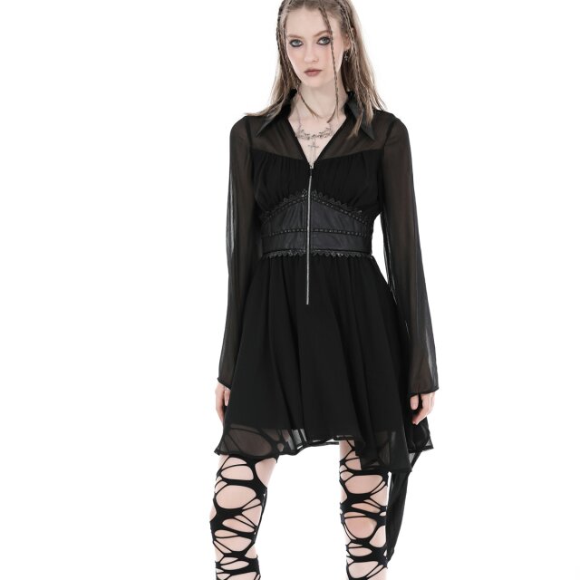 Mini chiffon dress Black Puppet with faux leather corsage