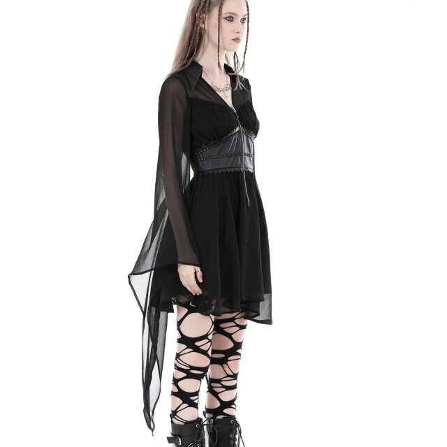 Mini chiffon dress Black Puppet with faux leather corsage