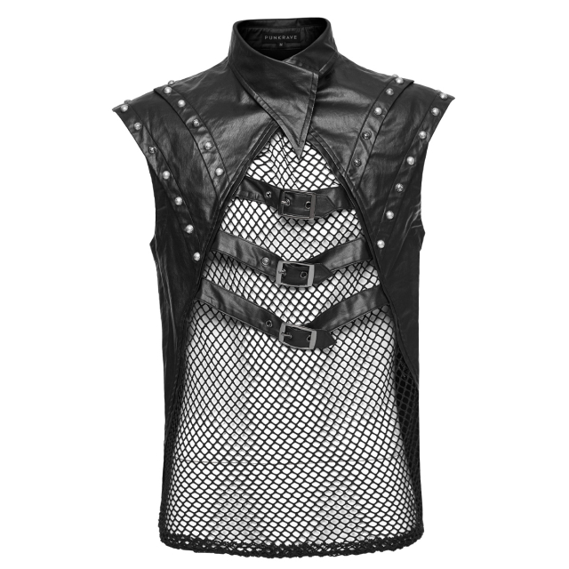 Post-apocalypse shirt Aegon with mesh and faux leather details