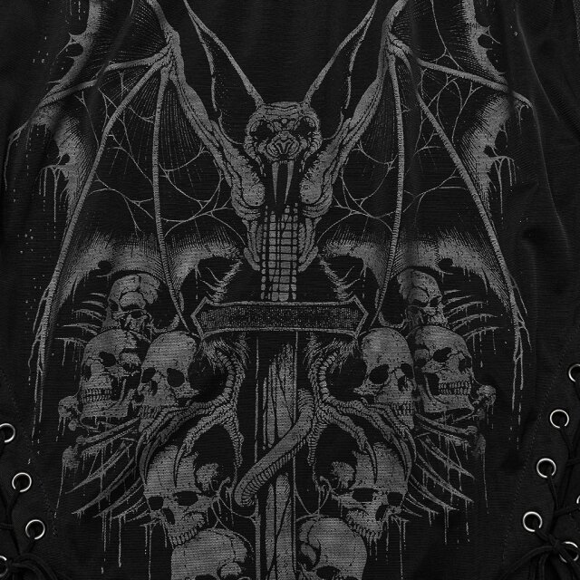 Long slim PUNK RAVE skirt Worshipped Hecate with skull print