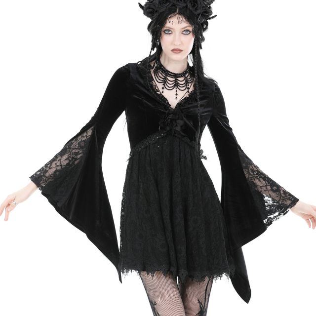 Amourelle long-sleeved gothic mini dress in lace &...