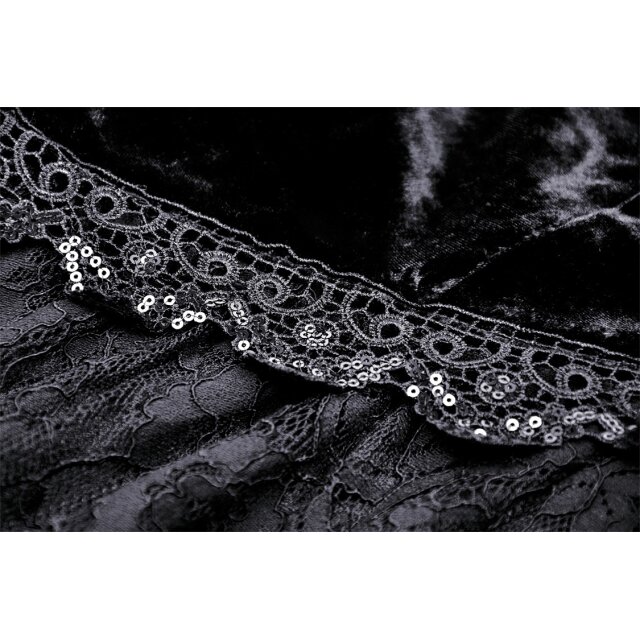Langarm Gothic Minikleid In love with Velvet aus Spitze & Samt mit Blüte