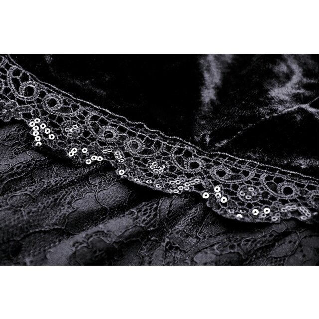 Langarm Gothic Minikleid In love with Velvet aus Spitze & Samt mit Blüte