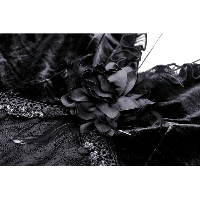 In love with Velvet long-sleeved gothic mini dress in lace & velvet with flower