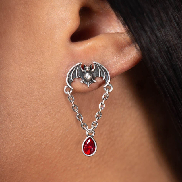 KILLSTAR set of Vamp Bat ring and earrings with red stone