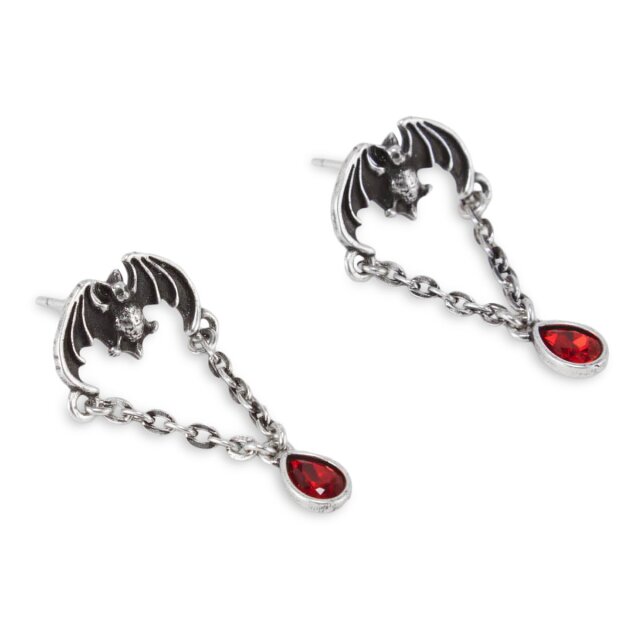 KILLSTAR set of Vamp Bat ring and earrings with red stone