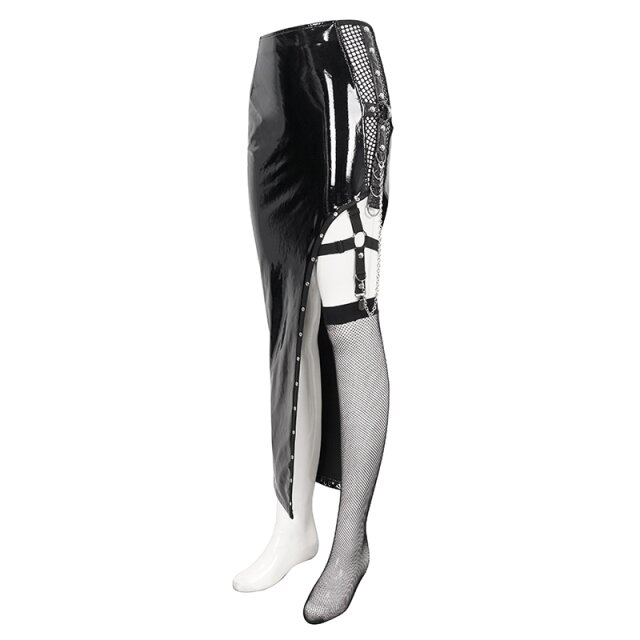 Asymmetric PVC skirt Dominia with chain