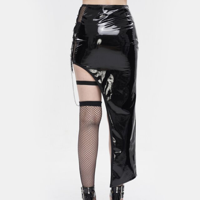 Asymmetric PVC skirt Dominia with chain
