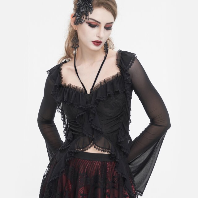 Elegantes, semi-transparentes Mesh Shirt Tempt Me Tonight mit Rüschen