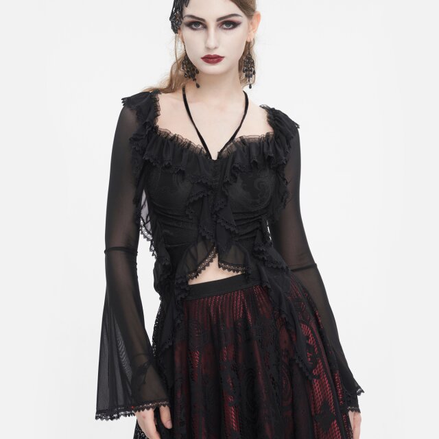 Elegantes, semi-transparentes Mesh Shirt Tempt Me Tonight mit Rüschen