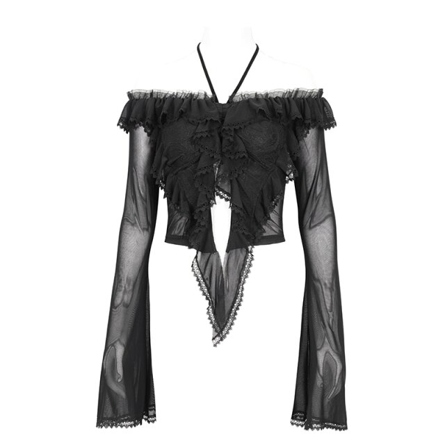 Elegantes, semi-transparentes Mesh Shirt Tempt Me Tonight mit Rüschen