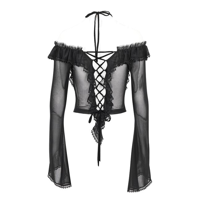 Elegantes, semi-transparentes Mesh Shirt Tempt Me Tonight mit Rüschen