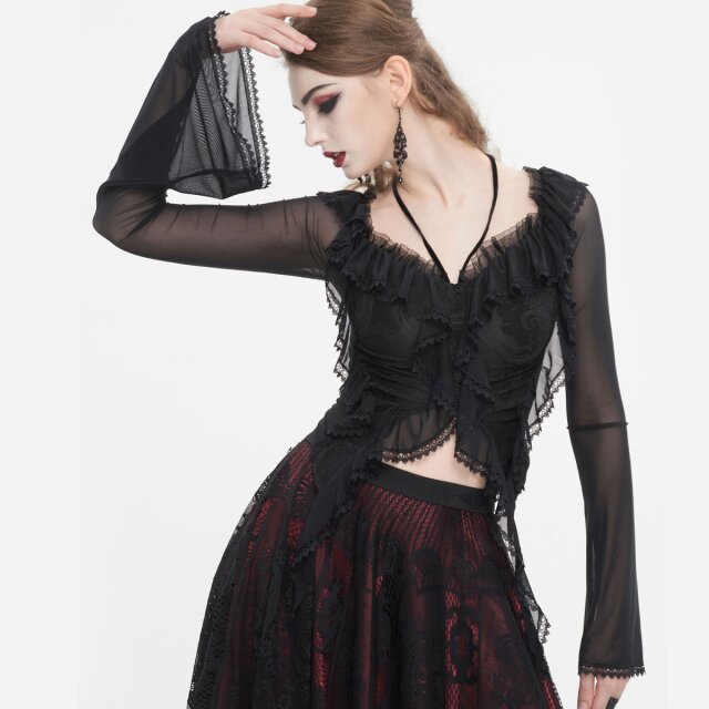 Elegantes, semi-transparentes Mesh Shirt Tempt Me Tonight mit Rüschen