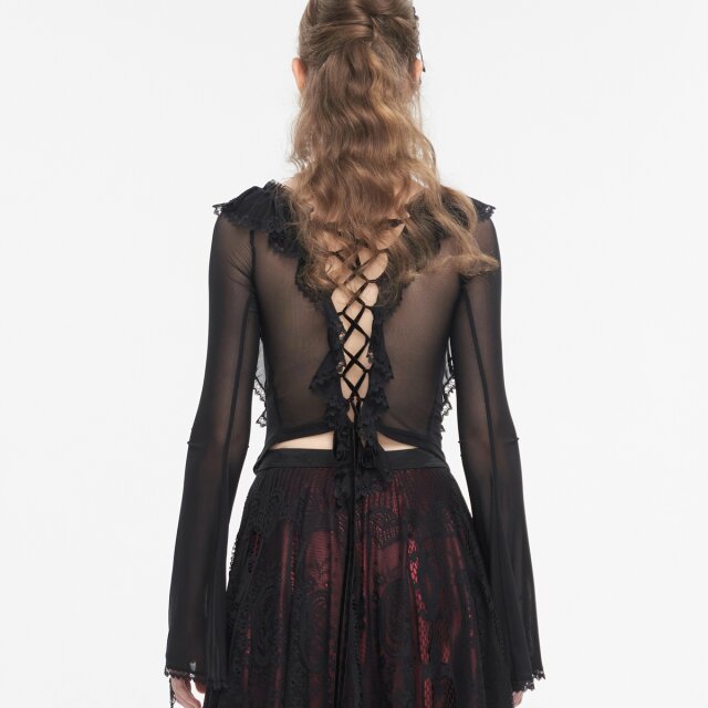 Elegantes, semi-transparentes Mesh Shirt Tempt Me Tonight mit Rüschen