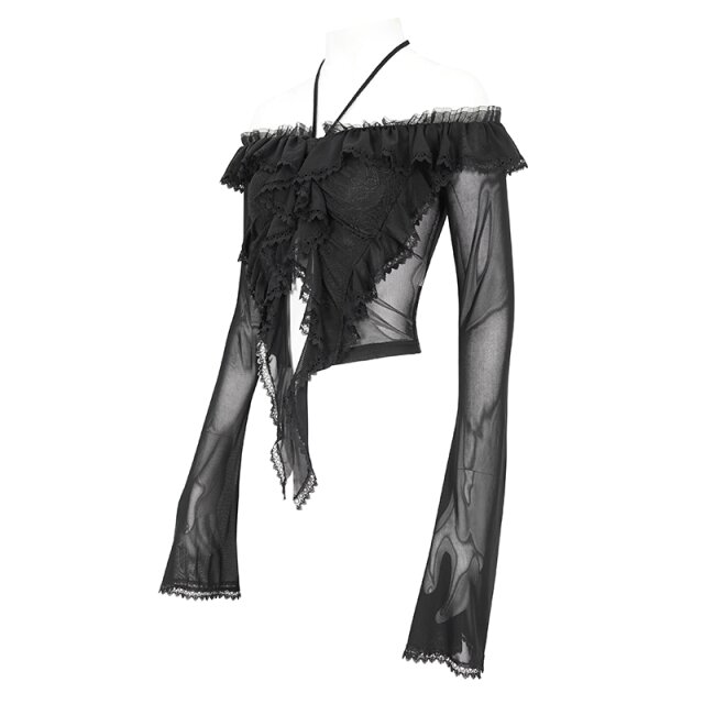 Elegantes, semi-transparentes Mesh Shirt Tempt Me Tonight mit Rüschen